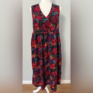Laura Ashley Vtg Women’s Size 10 Sleeveless Corduroy Floral Dress‎ With Pockets